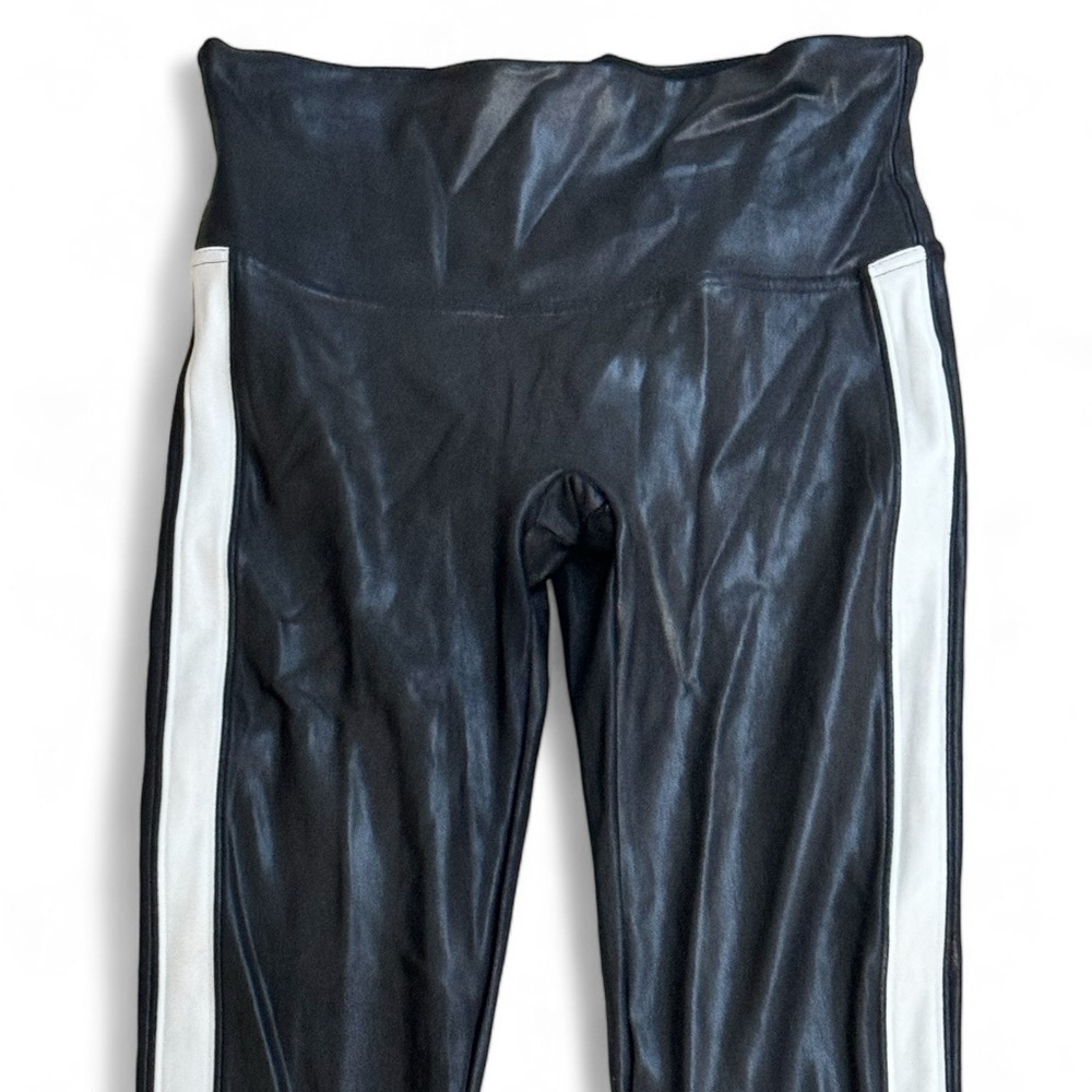 SPANX Faux Leather Leggings Tummy Control With Side Stripe Size L Tuxedo Pants - Picture 11 of 12